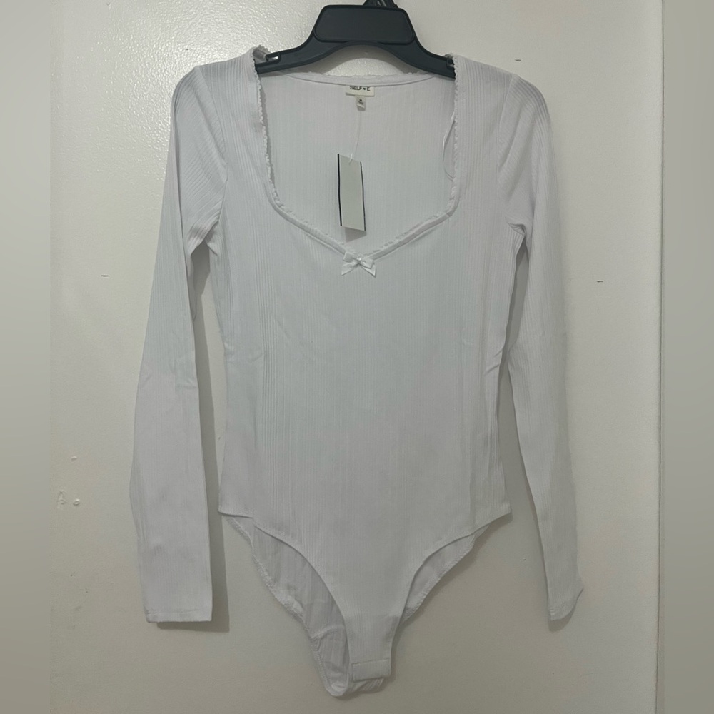 NWT Self E. White Long Sleeve bodysuit. Size Medium.